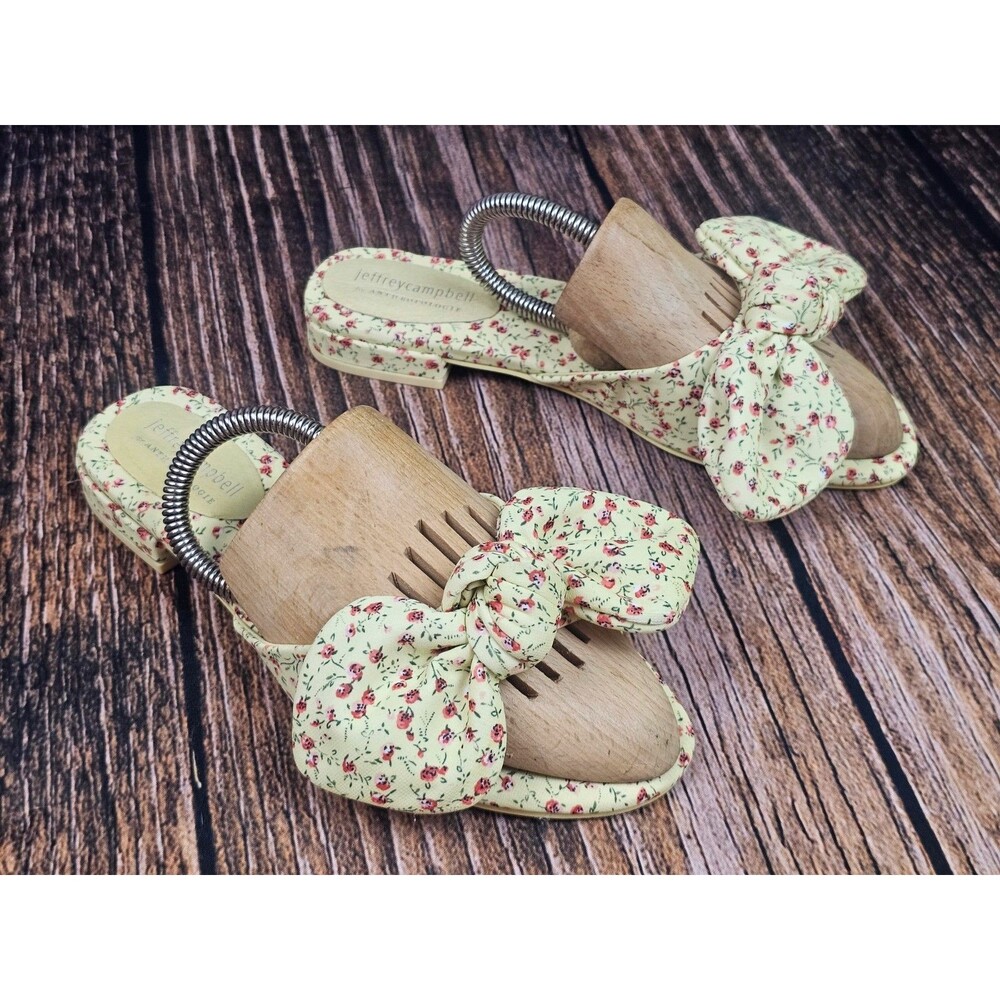 Anthropologie Jeffrey Campbell Yellow Floral Bow Slide Sandals Shoes Womens 8